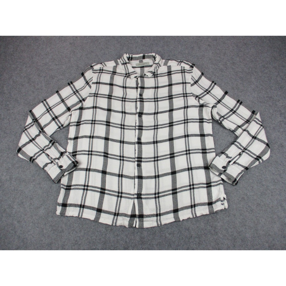 All Saints Shirt Mens 2XL XXL White Black Arline Plaid Flannel Viscose Button Up